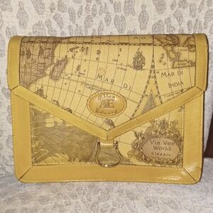 Allan Edward Leather World Map Handbag